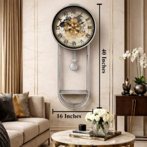 Phantom Dial Designer Pendulum Clock With Moving Gear Mechanism (Steel Body)
